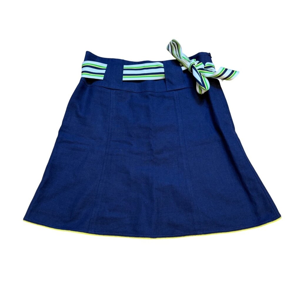Lilly Pulitzer Navy A-Line Skirt Sz 4 With Striped Waistband & Bow Accent Cotton